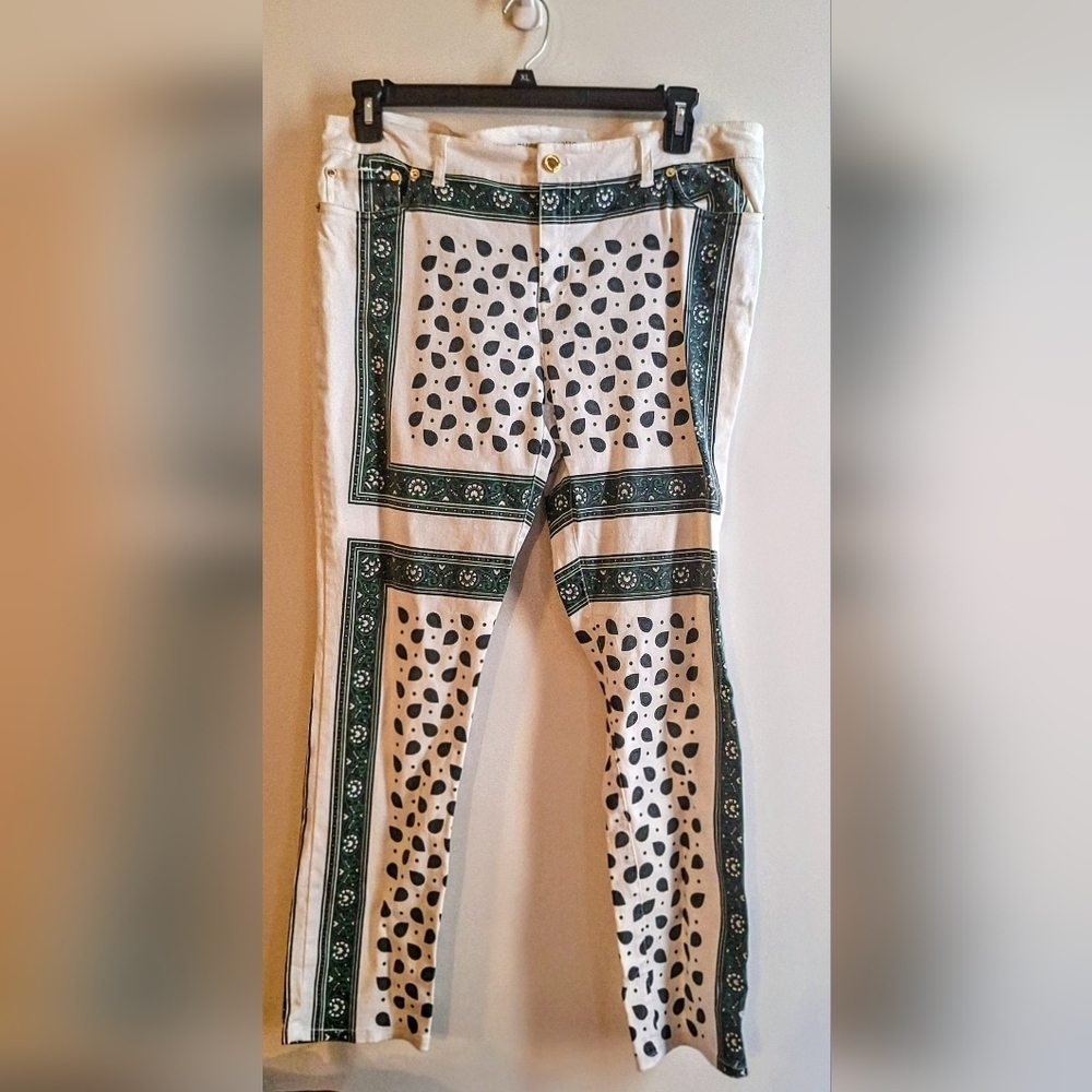 Michael Kors White and Black Green Patterned Pants